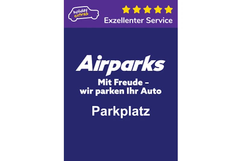 Wortmarke Airparks mit Zusatz Mit Freude – wir parken Ihr Auto und Parkplatz.